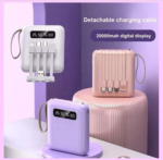 Mini Power Bank with Detachable Cable 20000mAh for Smartphone and Flight, Fast Charging, LED Digital Display, Button, and Flashlight - Device