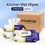 mixshop Kitchen Wet Wipes Lemon, 3 Pkt per Carton Total 240 Sheets, Oil, Grease, Stain Remove
